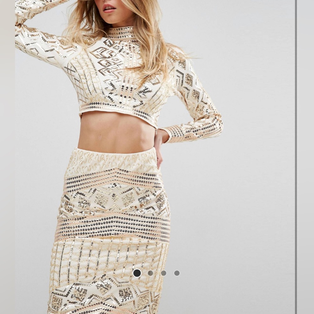 Starlet Gold sequin embellished high neck crop top